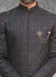 Thread Embroidery Dark Grey Indowestern In Silk